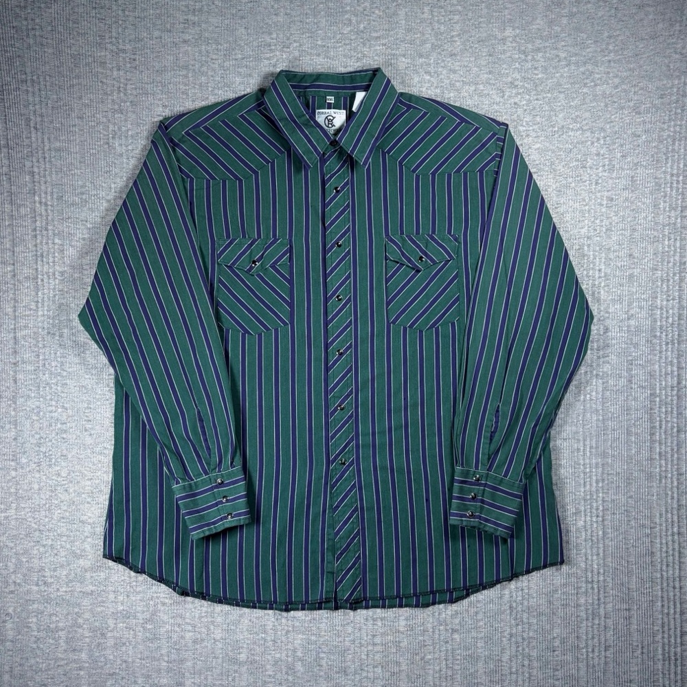 Vintage Corral West Pearl Snap Shirt Men’s XXL Long Sleeve Green Striped Western